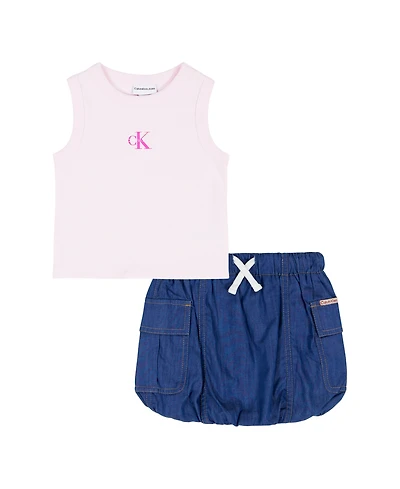 Calvin Klein Baby Girls' Shirred Bodysuit & Flared Denim Skirt