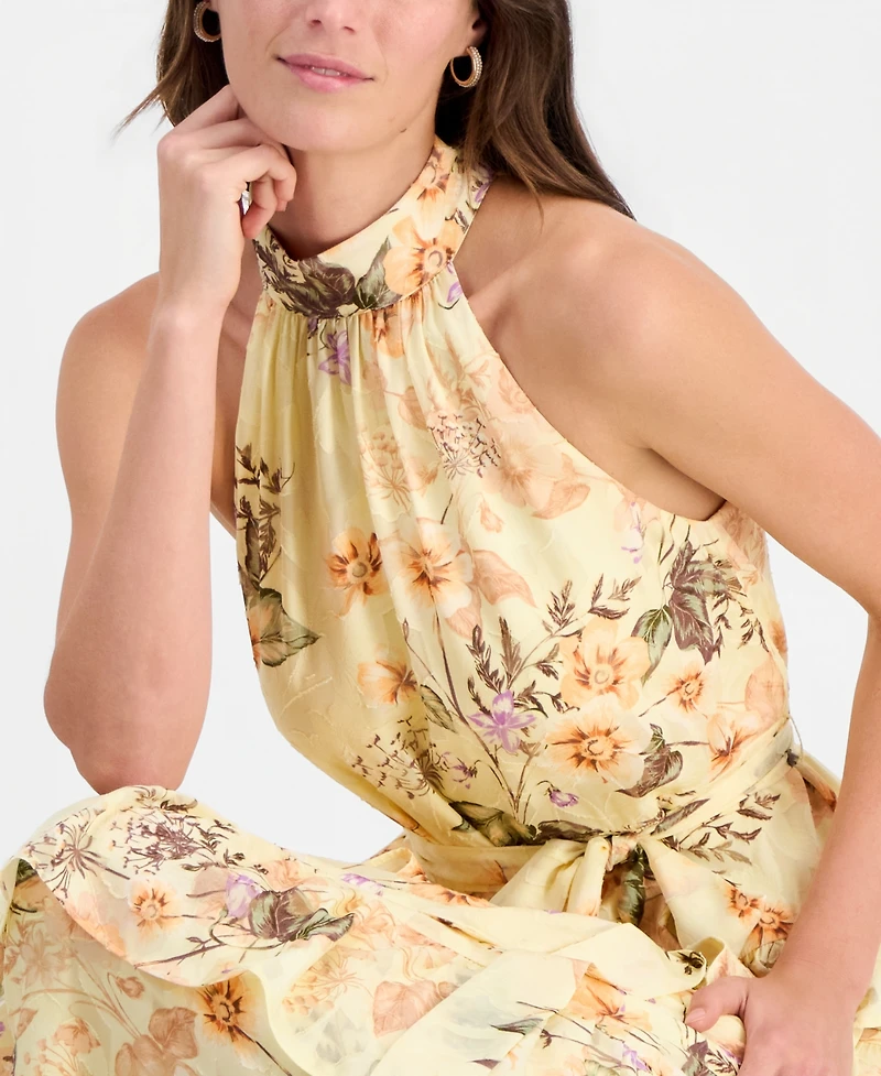 Anne Klein Women's Floral Print Halter Neck Sleeveless Maxi Dress