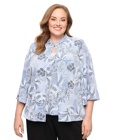 Alex Evenings Plus Printed Mandarin Neck Jacket and Top, 2-Piece Set