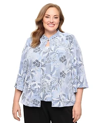 Alex Evenings Plus Printed Mandarin Neck Jacket and Top, 2-Piece Set