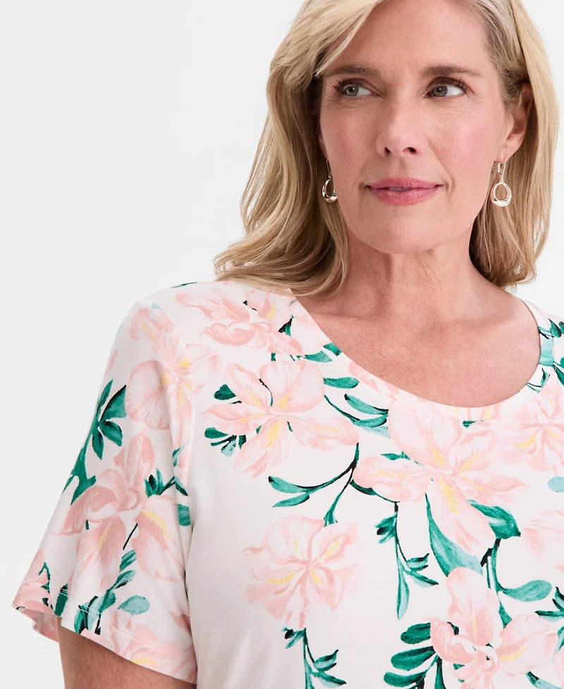 Jm Collection Plus Printed Scoop-Neck Short Sleeve Top, Macy's Exclusive