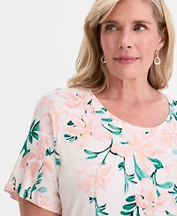 Jm Collection Plus Printed Scoop-Neck Short Sleeve Top, Macy's Exclusive