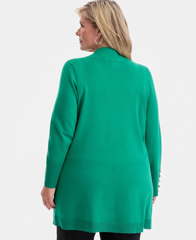 Jm Collection Plus Open-Front Long-Sleeve Cardigan