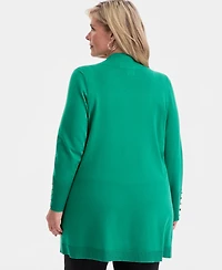 Jm Collection Plus Open-Front Long-Sleeve Cardigan