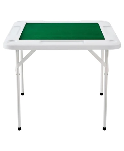 Sugift Folding Mahjong Domino Table with Green Top and Cup Holders