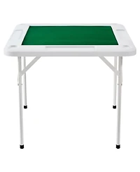 Sugift Folding Mahjong Domino Table with Green Top and Cup Holders