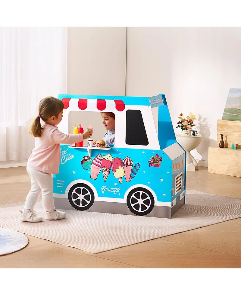 Sugift Wooden Ice Cream Truck with Chalkboard & Steering Wheel