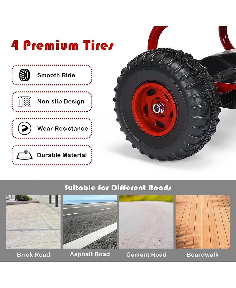 Givimo 4 Wheel Pedal Powered Ride On Car with Adjustable Seat
