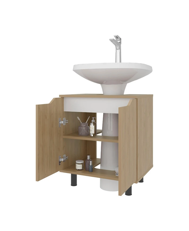 Fm Furniture Jerome Under Sink Storage Cabinet with Open Shelves for Bathroom Organization, Natural oak