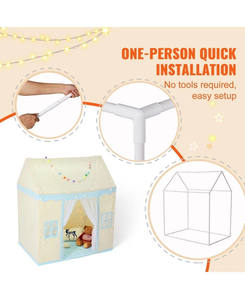 Sugift Kids Play Tent with Mat & Lamp, Castle Design, Beige