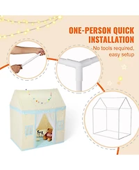 Sugift Kids Play Tent with Mat & Lamp, Castle Design, Beige