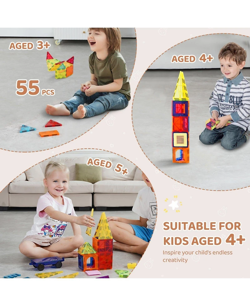 Sugift 55-pc Magnetic Tiles Starter Set with Car Base & Number Cards