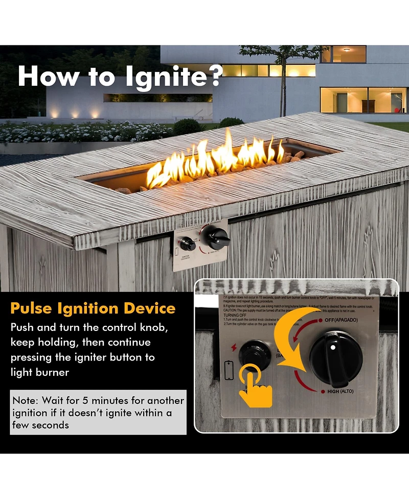 Sugift 43 Inch 50000 Btu Propane Fire Pit Table with Removable Lid