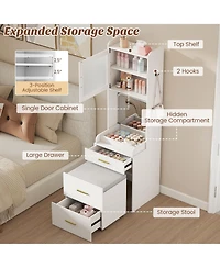 Volenca Makeup Vanity with Power Outlets and Flip-Top Mirror, Storage Stool Included