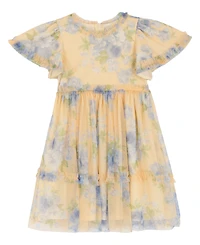 Rare Editions Girls' 4T-6X Floral Mesh Flutter-Sleeve Dress