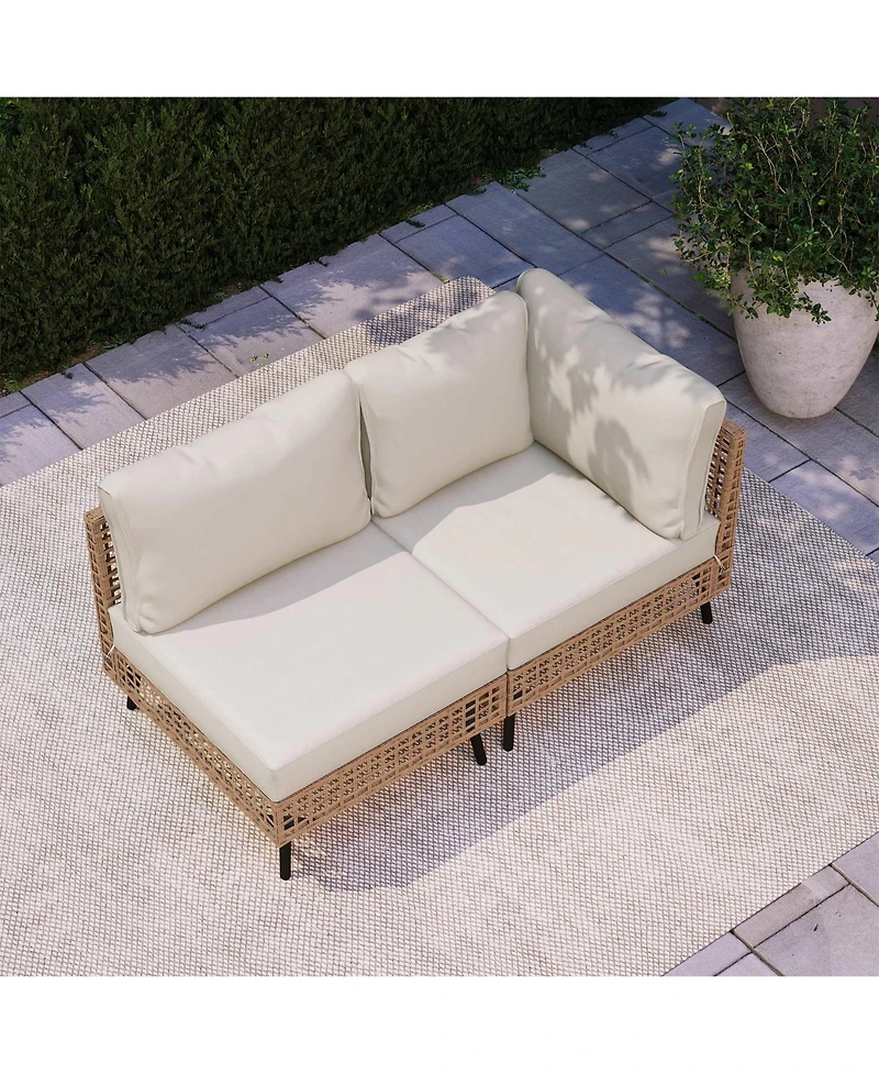 Decksplore 2 Pieces Outdoor Sectional Sofa Set All-Weather Pe Wicker Rattan Patio Conversation Set with Thick Cushions & Coffee Table