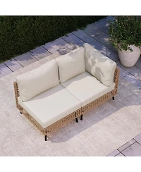 Decksplore 2 Pieces Outdoor Sectional Sofa Set All-Weather Pe Wicker Rattan Patio Conversation Set with Thick Cushions & Coffee Table
