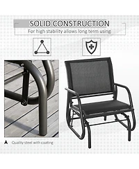 Flynama Black Outsunny Porch Glider Metal Frame Mesh Fabric Curved Armrests Steel Frame for Garden Poolside Backyard Balcony