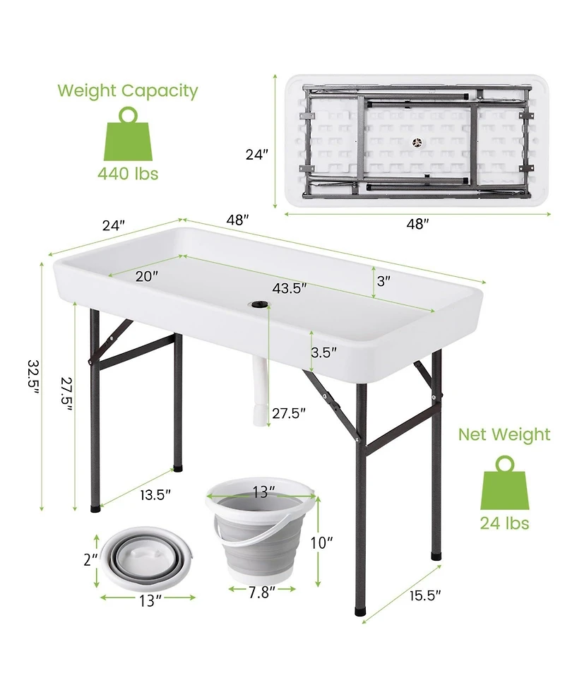 Mecale 4 ft Folding Party Ice Table with Skirt and Ice Bucket, Portable Cooler Table