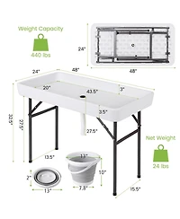 Mecale 4 ft Folding Party Ice Table with Skirt and Ice Bucket, Portable Cooler Table