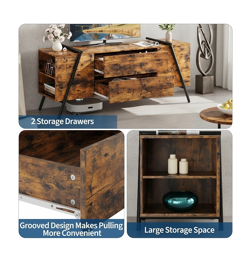 Gaomon 2-Drawer Tv Stand with U-Shaped Metal Base, Sturdy & Stylish, Fit Up to 60 Inch TVs, Living Room/Bedroom