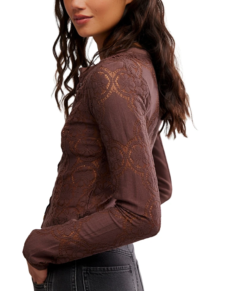 Free People Women's Button-Front Long Sleeve Lace Top