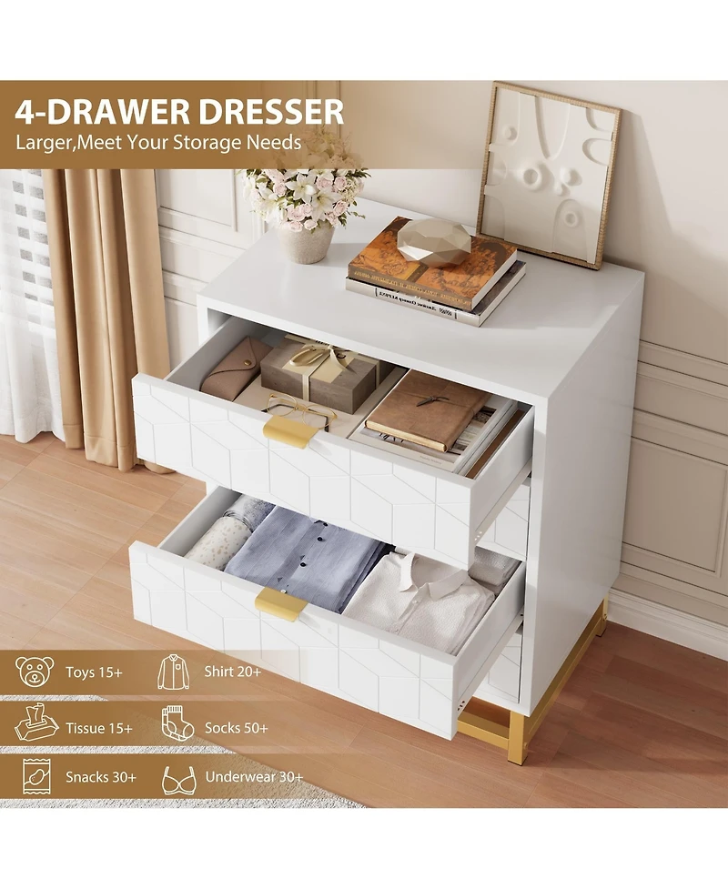 gaomon 4 Drawer Dresser for Bedroom, Modern Chest with Gold Metal Handles, Storage Living Room, Hallway, Entryway