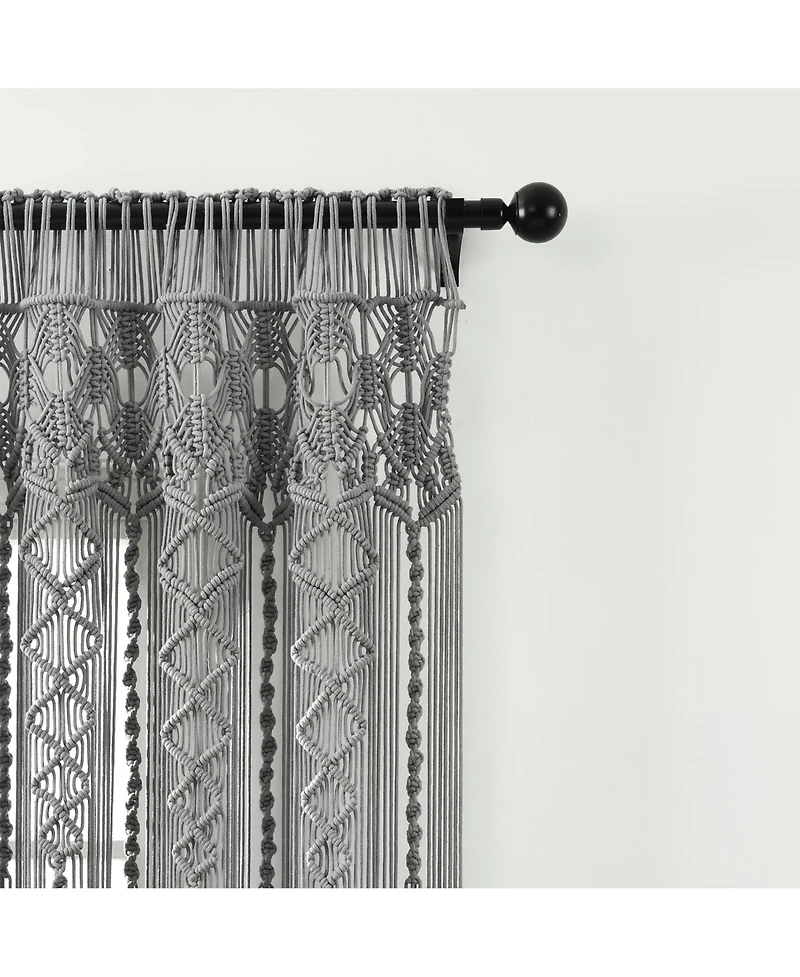 Lush Decor Boho Macrame Textured Cotton Window Curtain Panel Single 40"W x 95"L Macrame Curtains For Windows, Room Divider, Boho Wall Decor
