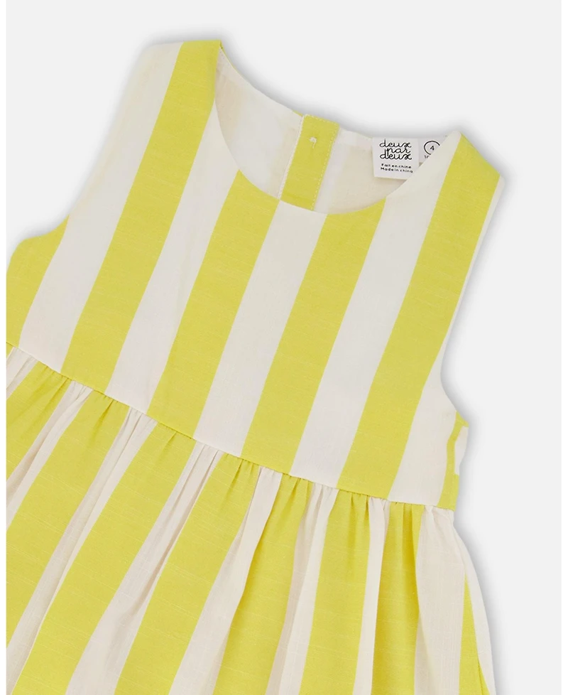 Deux par Deux Big Girls Sleeveless Dress White and Yellow Stripes