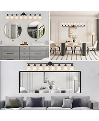 Busdays 52" Modern 8 Light Vanity Light, Frosted White Glass & Black Iron Frame for Bathroom, Bedroom, Dressing Room (Bulbs Not Included)