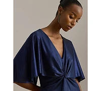 Lauren Ralph Women's Metallic Jersey Twist-Front Cape Gown