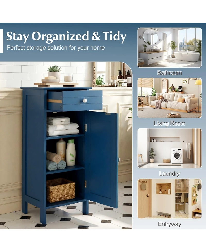 Volenca Wood Freestanding Floor Storage Cabinet with Drawer and Shelf