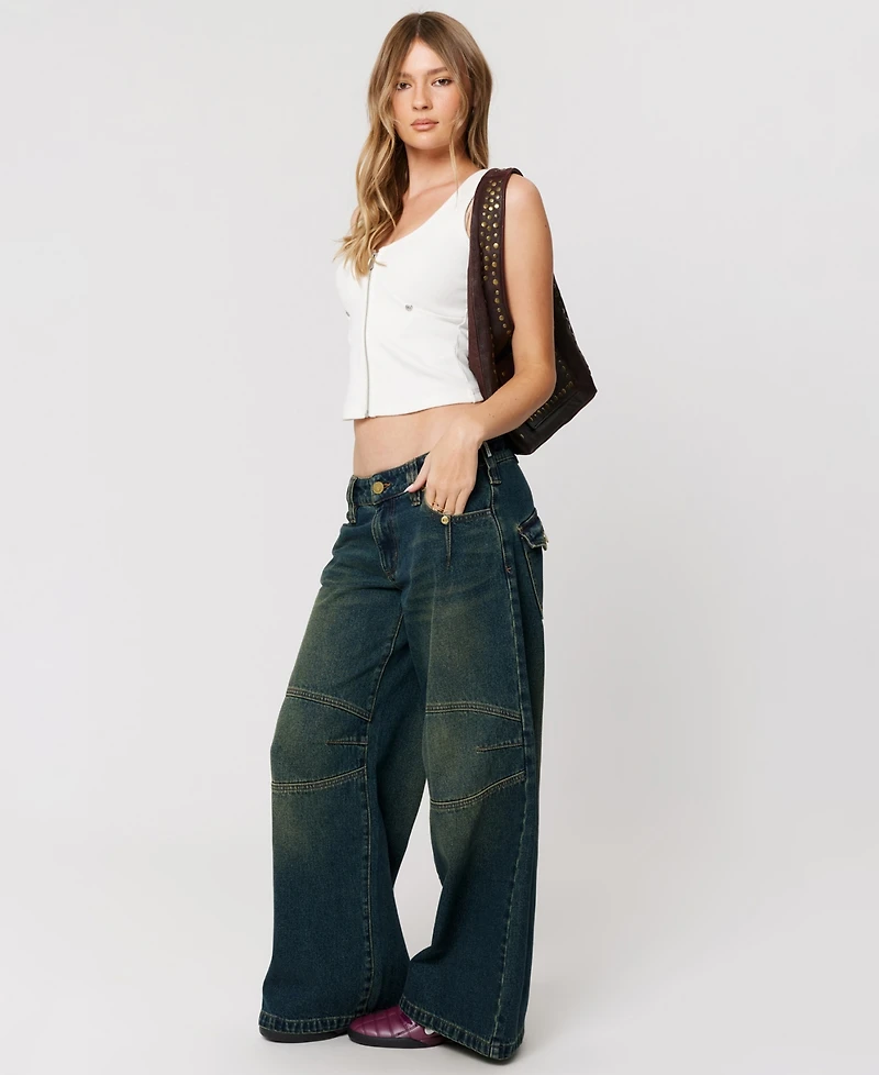 Abrand Women's Mega Riley Engineered Low Rise Baggy Jeans