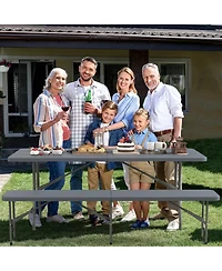 Mecale 6 ft Plastic Folding Bench with Carry Handle and Lock, Portable Seating