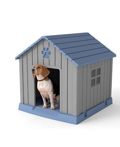 Decksplore 31 inch pointed dog house All Weather Insulated Shelter for Medium Dogs with Waterproof Design