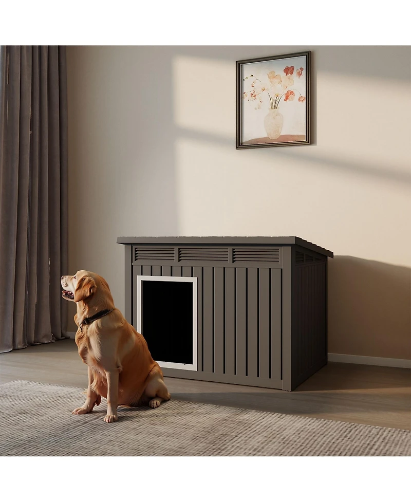 Decksplore 204 inclined top air pole kennel gray and black Durable Outdoor Kennel with Angled Roof for Optimal Drainage and Ventilation