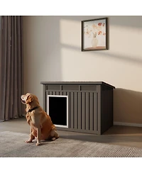 Decksplore 204 inclined top air pole kennel gray and black Durable Outdoor Kennel with Angled Roof for Optimal Drainage and Ventilation