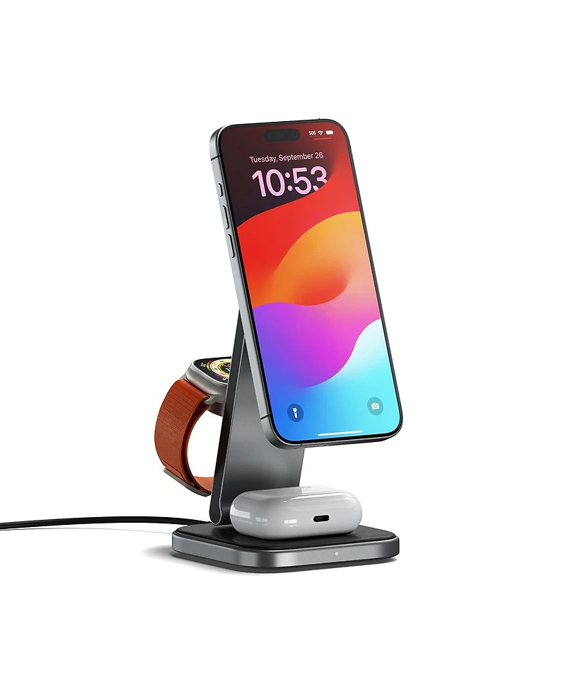 Satechi 3-In-1 Foldable Qi2 Wireless Charging Stand, Space Gray