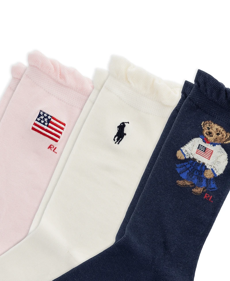 Polo Ralph Lauren Girls' 4-11 Americana Bear Socks, 3-Pack