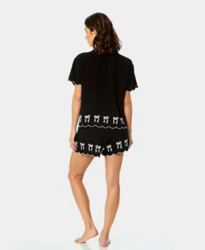 Cece Womens Scalloped Embroidery Cover Up Shirt Cover Up Short