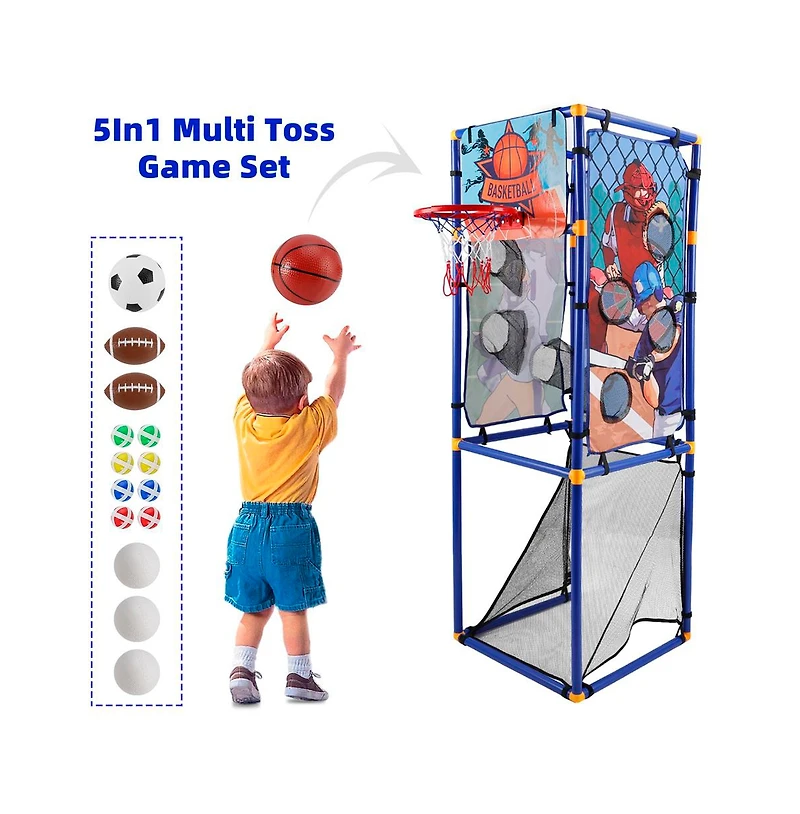 Bruce & Shark Kids 5-in-1 Multi-Sport Game Set - Includes Football, Basketball, Baseball, Flying Disc & Rugby