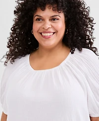 Style & Co Plus Solid Scoop-Neck Cotton Gauze Top, Macy's Exclusive