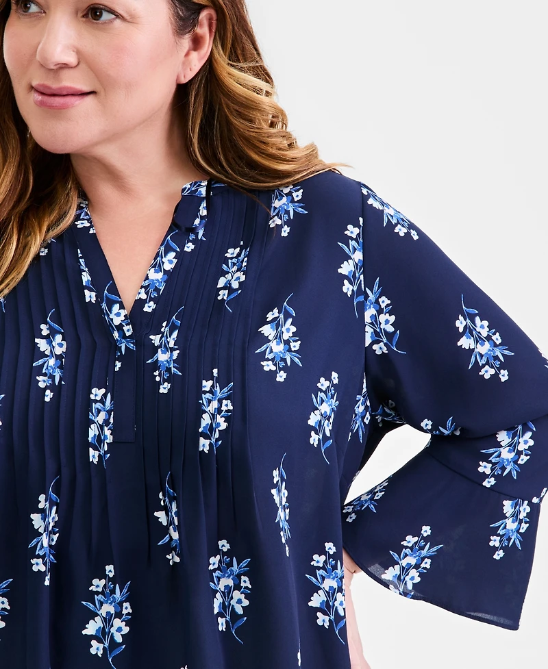 Style & Co Plus Printed Pintucked Top