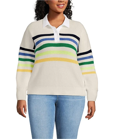 Lands' End Plus Drifter Rugby with Woven Collar Sweater