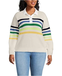 Lands' End Plus Drifter Rugby with Woven Collar Sweater