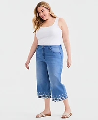 Style & Co Plus Embroidered Scalloped High Rise Wide-Leg Crop Jeans, Macy's Exclusive