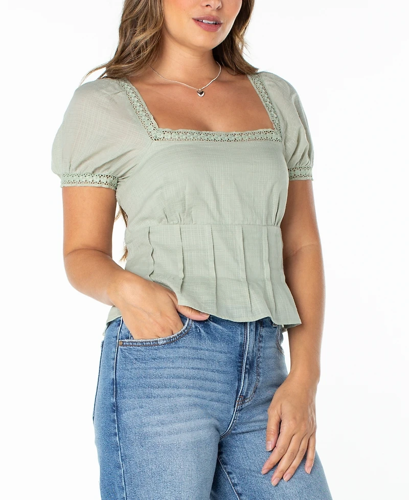 Celebrity Pink Juniors' Lace-Trim Pleated Babydoll Top