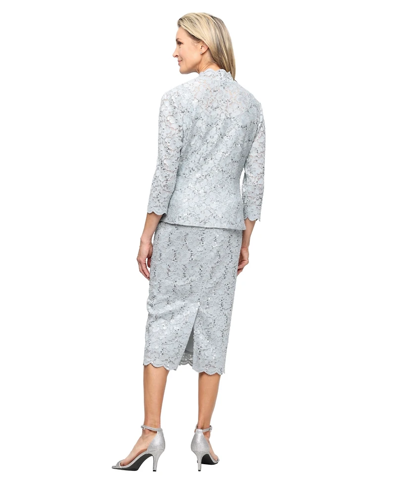 Sl Fashions Petite 2-Pc. Lace Jacket & Midi Dress Set