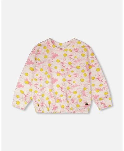 Deux par Deux Big Girls French Terry Sweatshirt Pink Printed Daisies