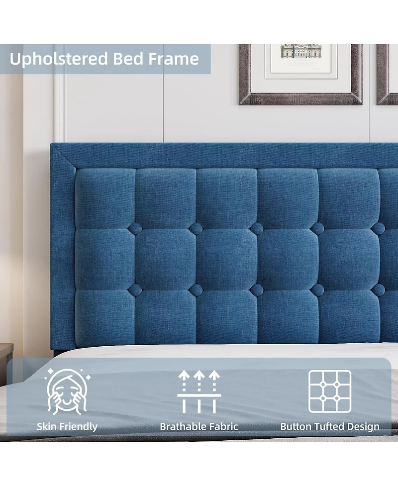 gaomon Platform Bed Frame with Upholstered Button Tufted Headboard, Metal Framework, Wood Slats Support
